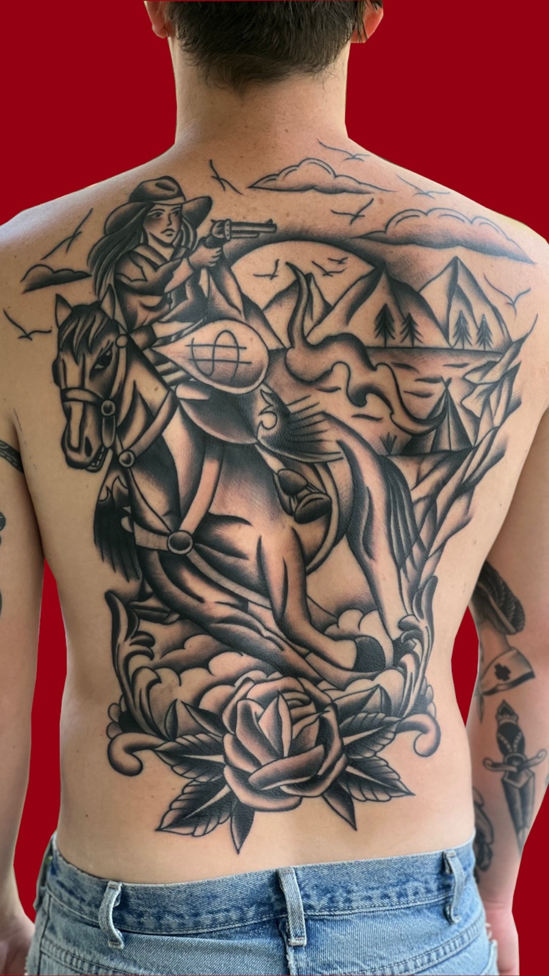 Full back tattoo in Portland by Penny Boy