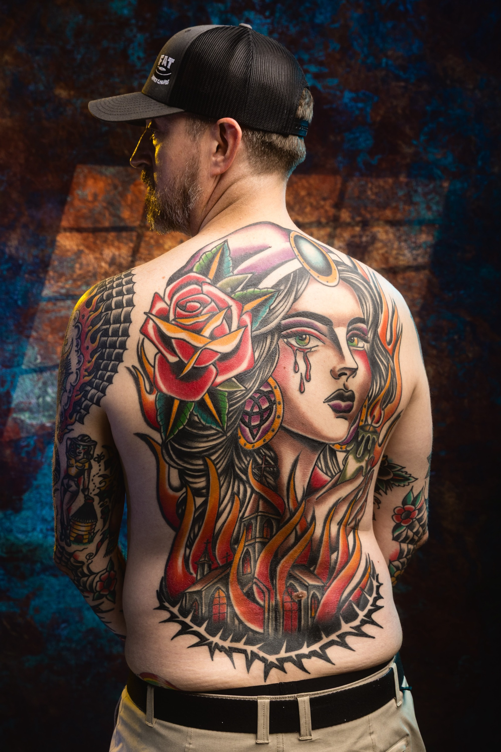 Full back tattoo in Richmond by Penny Boy