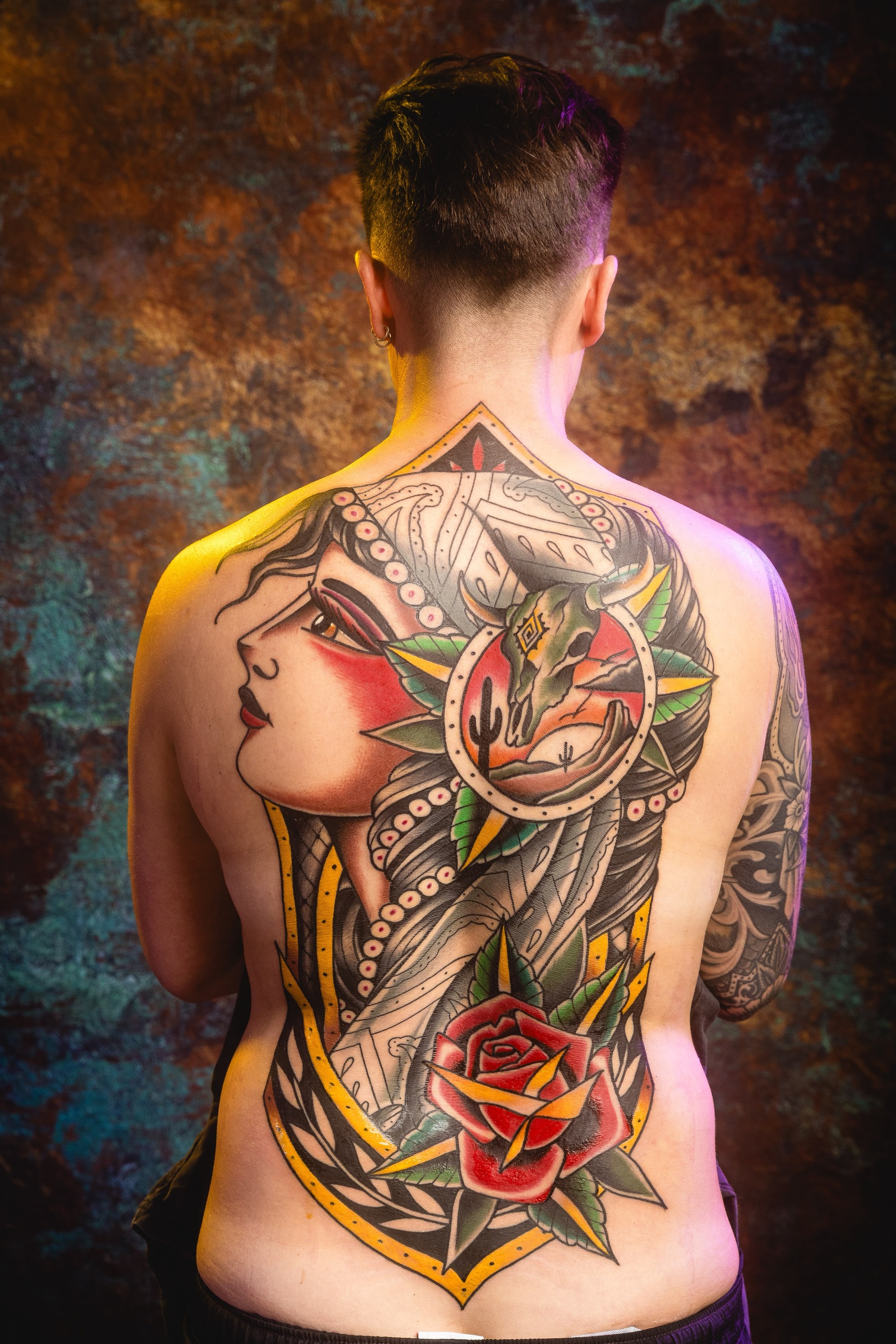 Full back tattoo in Boston by Penny Boy